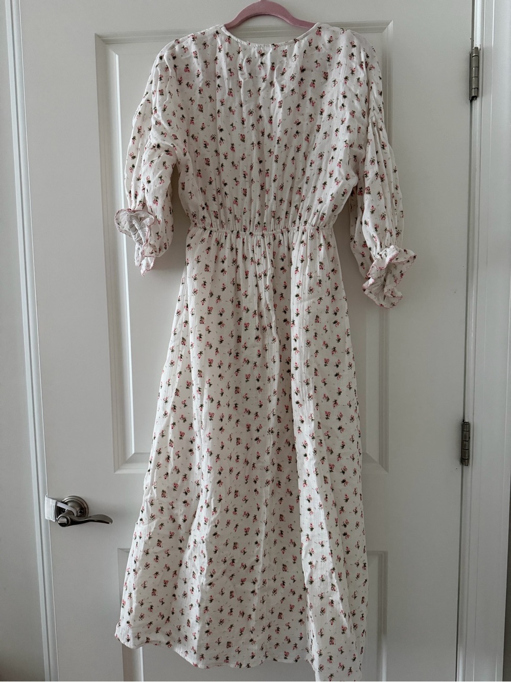 Worth Collective Hunter 100% Cotton Midi Dress in White and Pink Floral Print - Picture 3 of 3